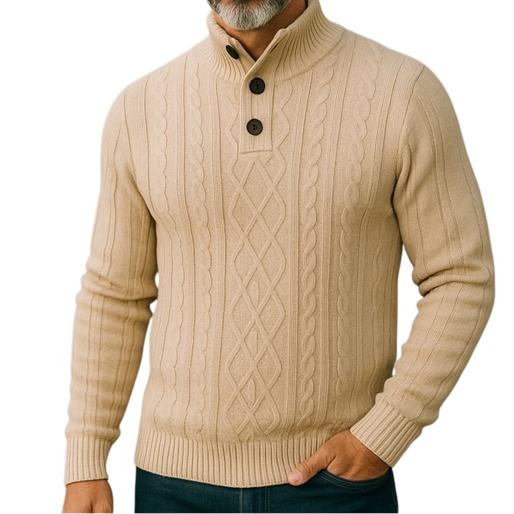 Tricots St Raphael Henley Style Cable Sweater M